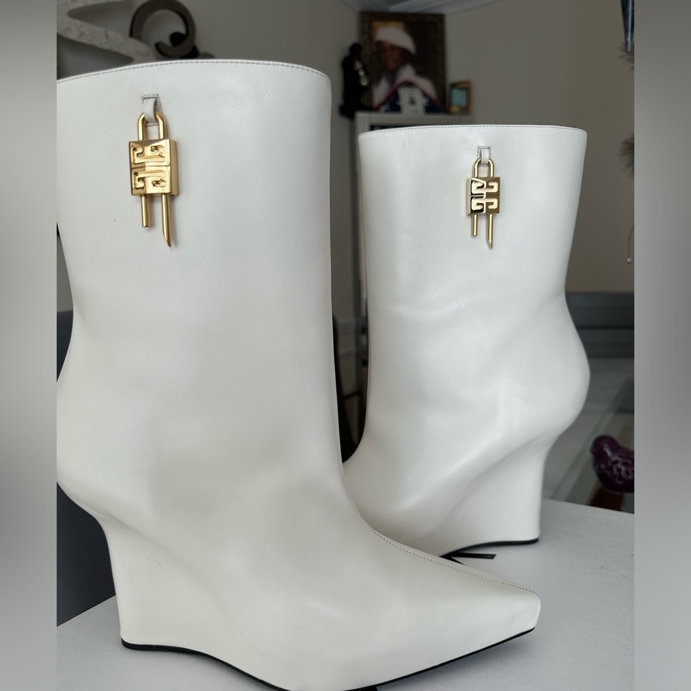 Givenchy bootie - white with gold locks on each side NEW!